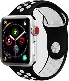 سوار ساعة ابل 45mm 44mm 42mm سوار رياضي سيليكون ناعم بديل متوافق مع iWatch Series 7/SE/6/5/4/3/2/1، Nike+، Sport، Edition (أسود وأبيض)