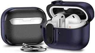 جراب ايكو متوافق مع سماعات سامسونج Galaxy Buds 3 Pro/Buds 3، حماية كاملة ضد الصدمات (قفل آمن) مع ميدالية (كحلي)