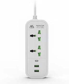 مشترك كهرباء ELMAGHRABY T56 بقدرة 2500 وات مع 2 مخرج عالمي، 2 منفذ USB و1 منفذ Type-C، مشترك أمان متعدد، شحن سريع، جودة ممتازة للمنزل والمكتب