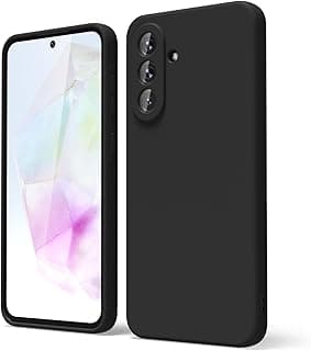 جراب سيليكون سائل مع حماية للكاميرا وبطانة مايكروفايبر لهاتف سامسونج Galaxy M55 5G (أسود)