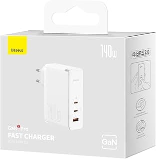 Baseus Super Sonic 140W Charger GaN5 Pro Thunder Charging with Triple Output for Laptop Dell 2in1 XPS, Inspiron for Microsoft Surface Pro 9, X, 8 7,Book, HP, ASUS, for Apple iPad, for MacBook (White)