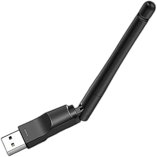 مستقبل واي فاي USB عالي السرعة بهوائي خارجي طويل المدى - متوافق مع الكمبيوتر المكتبي واللابتوب والرسيفر والـ Raspberry Pi - يدعم ويندوز ولينكس – اللون اسود