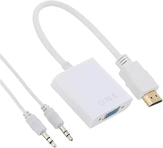HDMI to VGA Converter Adapter with Audio Cable | Video & Audio Conversion for HDTV, Laptop, Projector, Monitor | Available in White and Black (White)