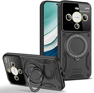 Case For Honor X9b 5G with Camera Lens Protector, Heavy Duty Rugged Shockproof with Ring Kickstand, Compatible with Wireless Charging, for Honor X9b 5G / Magic 6 Lite 5G (Black)