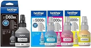 4 Pieces - BTD60BK/BT5000CMY Ink Bottles for DCP-T310 T510W T710W MFC-T810W and T910W Ink Tank Printers