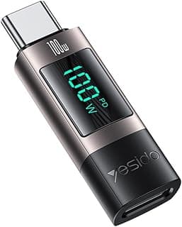 محول GS24 USB-C إلى USB-C مع شاشة عرض طاقة رقمية، شحن سريع 100W PD ومزامنة بيانات، موصل Type-C من سبائك الألومنيوم لأجهزة MacBook و iPad Pro واللابتوب