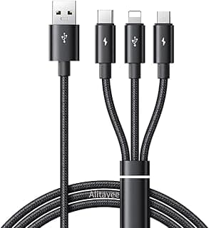 كابل شحن 3 في 1 Alitayee VAR-NI مع USB إلى Micro، USB Type C، و Lightning، متوافق مع اوبو، فيفو، شاومي، سامسونج، ايفون، ايباد برو وشحن السيارة، من Marchpower، بطول 1 متر