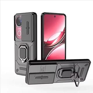 جراب لـ VIVO V50 5G، جراب هجين نحيف بمسند TPU + PC مع نافذة للكاميرا لـ VIVO V50 5G (اسود)