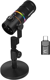 ميكروفون ديناميكي لاسلكي D10 برو دي XLR/USB حامل سطح مكتب مستقبل ميكروفون قلبي قناتين بطارية 45 ساعة ضوء ار جي بي تقنية إلغاء ضوضاء للألعاب/البث/بي دي كمبيوتر بلاي ستيشن 4/5 ماك موبايل من كوميكا أسود