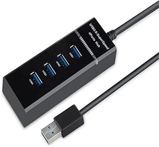 4-Port USB 3.0 Ultra Slim Data Hub with 1.2M Extended Cable – High-Speed Multi USB Port Hub for Laptop, PC, MacBook, Flash Drives & Mobile HDD - Black