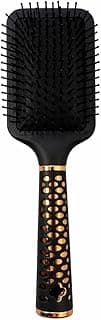 Paddle Hair Brush, Black and Gold, Cushion Base with Nylon Bristles, Detangling and Smoothing-B14