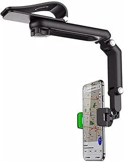 حامل موبايل لحاجب الشمس في السيارة، قابل للدوران 360 درجة، متعدد الاستخدامات (أسود)
