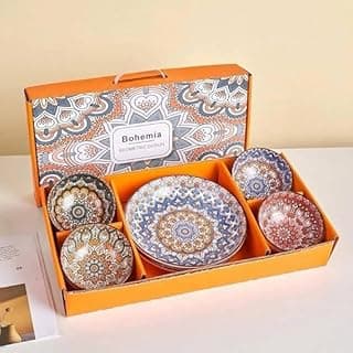 مجموعة بولات سيراميك بنمط بوهيمي، 5 قطع، آمنة للميكروويف وغسالة الأطباق، للأرز والحبوب والوجبات الخفيفة والفواكه والصلصة