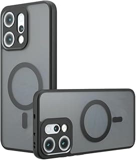 جراب مغناطيسي لهاتف OPPO Reno 14 5G، غطاء خلفي صلب مطفي بلون أسود دخاني غير قابل للاصفرار مع حماية عسكرية، حماية للكاميرا، ومضاد للصدمات