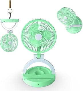 Portable Mini Folding Fan Rechargeable USB Desk Fan with LED Light, 3 Speed Strong Wind for Home Office Travel Camping, Quiet Personal Cooling Table Fan (Green)