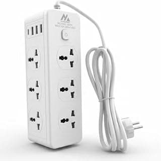 ELMAGHRABY Multi Socket Power Strip with 6 Universal Outlets, 3 USB Ports & 1 Type-C Port, Fast Charging Extension, Overload Protection, Fire-Resistant, Smart Chip, Power Switch for Home & Office