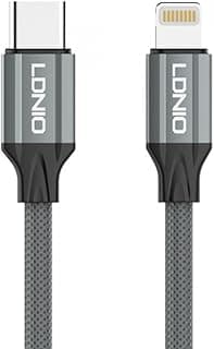 كابل USB-C الى لايتنينج LC441I من لدنيو بطول 1 متر، 30 واط بي دي للشحن السريع ونقل البيانات، سلك متين مع حماية من الحرارة الزائدة لايفون وايباد - رمادي