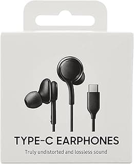 EKG Wired Stereo Headphones Type-C Braided In-Ear Headphone Built-in Microphone and Volume Control Compatible with Galaxy, Realme and Oppo with Type C Connector - Black