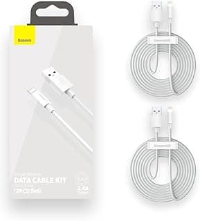 بيسوس طقم كابلين Superior 2.4A بطول 1.5 متر من USB إلى Lightning معتمد من MFi للشحن السريع وتوصيل الطاقة لاجهزة ابل ايفون 14 Pro Max / 13/12/ 11/ XMax/Xs/XR/ 8Plus/ SE / 7/6sPlus - 1.5 متر - كمية 2