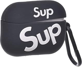 حافظة سيليكون لسماعات ايربودز بتصميم كلمة «sup» وخطاف بلاستيك لسماعات ايربودز 3 - متعددة الألوان