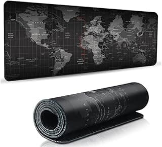 World Map Mouse Pad Large Black for Computer and Gaming