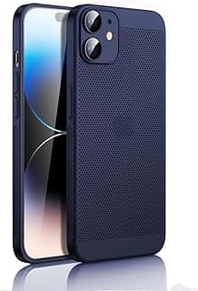Case For iPhone 12 6.1-Inch Heat Dissipation Case with Built-in Camera Lens Protector Slim Fit Breathable Cooling Anti-Fingerprint Hard PC Back Shockproof Cover - Blue