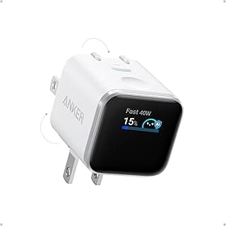شاحن من أنكر بمنفذ USB متوافق مع آيفون 17 و 16 و 15، منفذ واحد، 45 واط، مع شحن سريع وشاشة ذكية وقابس قابل للطي