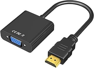 محول HDMI الى VGA مطلي بالذهب ذكر انثى للكمبيوتر المكتبي واللابتوب والشاشة وجهاز العرض وتلفزيون HD وكروم بوك وراسبيري باي وروكو واكس بوكس والمزيد اسود عدد المنافذ: 1
