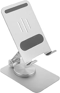 K18 Premium Aluminum 360° Rotatable Mobile Stand Holder Desktop Foldable – Adjustable Height & Anti Slip Rotation Base – Holder For Mobile & Tablet UP To 4-8 inch | Silver