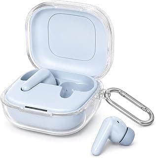 جراب حماية Fekra متوافق مع سماعات Anker Soundcore R60i NC، سيليكون ناعم مضاد للصدمات مع ميدالية، يدعم إضاءة LED الأمامية (شفاف)