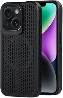TPU + PC Mesh Breathable Heat Dissipation Cover Ultra Thin Case with Magnetic Ring For Apple iPhone 13 6.1 Inch (Black)