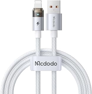 Mcdodo USB A to Lightning Charging Cable with Flashing Light 4ft, Nylon Braided USB Lightning Fast Charger Cable Fit for iPhone 14 13 12 11/Pro/ProMax/Plus, iPad, AirPods, iTouch(White)