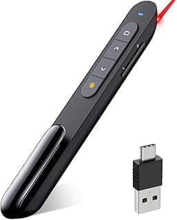 USB Type C Wireless Presenter Remote Presentation Clicker,Volume Control PowerPoint Clicker with Red Pointer Long Range PPT Slide Advancer for Mac Laptop PC Computer