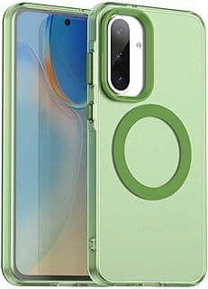 جراب موبايل مغناطيسي متوافق مع سامسونج Galaxy A56، جراب هجين من السيليكون وPC مقاوم للصدمات (أخضر)