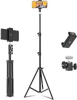 Lightweight & Portable Portable 7 Feet (84 Inch) Long Tripod Stand with Adjustable Mobile Clip Holder for All Mobiles & Cameras (Black)