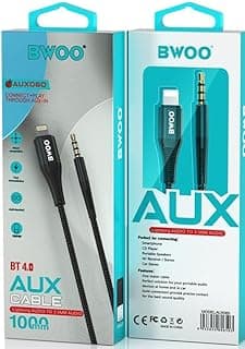 كابل Bwoo AUX إلى لايتنينج Bo-Aux060 لايتنينج إلى 3.5 ملم كابل AUX – كابل AUX لايفون مغطى بالنايلون للسيارة، كابل AUX لايفون، كابل AUX لايفون رمادي للسيارة/لايتنينج إلى كابل AUX