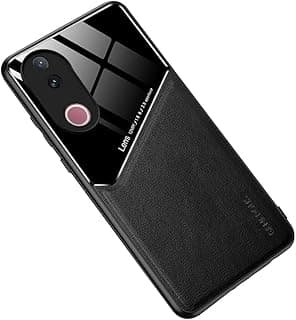 Luxury Case For Vivo V50 5G / Vivo V50e 5G, Ultra-Thin Soft TPU Frame, Back Leather Mixed Double+Plexiglass Protective Cover With Built-in Car Magnetic (Black)