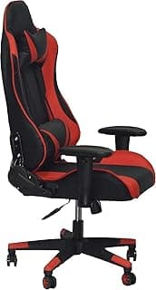 Reyad Group Trax T107 Racing Gaming Chair Black/Red PU Leather, Hydraulic Height Adjust, 135° Recline with Lumbar Support - Black in Red