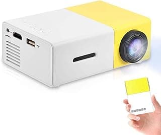 جهاز عرض LED صغير محمول بدقة 320 × 240 دقة مادية لدعم المسرح المنزلي USB-TF-HDMI-AV الذكي في الاماكن المغلقة او بالخارج مع هدية جهاز عرض الجيب للاطفال اصفر ، بي وينر، YG300 أصفر وأبيض، 600 lumen