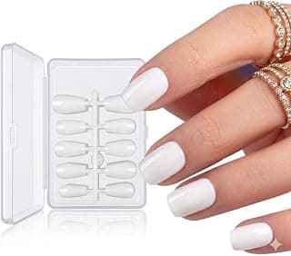 French Tip Press On Nails Short, White Square Press On Nails Medium Glue On Nails Reusable Fake Nails - Nail Kit with Adhesive Tabs (100 PCS-1Y)