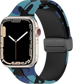 حزام رياضي مموه من فكرة متوافق مع ساعة ابل 42mm 44mm 45mm 46mm 49mm للرجال والنساء، حزام مغناطيسي مرن مضفر لساعة ابل Series 10 9 8 7 6 5 4 3 Ultra 2 1 SE