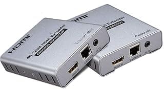 موسع HDMI عبر كابل إيثرنت Cat5e Cat6 واحد حتى 395 قدم (120 متر) مع IR، دعم 1080p، HDMI 1.3، HDCP 1.2/1.1، معيار TCP/IP - (طقم مرسل ومستقبل)