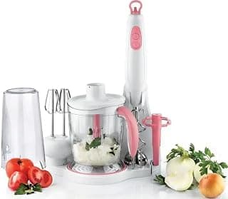 Black and White Hand Blender 8 * 1, 400 Watt, 600 ml, White x Pink, B-1712