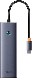 محطة توصيل بيسوس UltraJoy Series بـ 7 منافذ لون رمادي (Type-C إلى HDMI 4K@60Hz*1+USB3.0 * 2+PD*1+RJ45*1+SD/TF3.0 * 1)