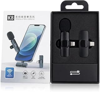 مايكروفون K8 لاسلكي (Wireless) - بمدى 20 متر - متوافق مع الموبايل (Type-C/iPhone) - مع خاصية تقليل الضوضاء