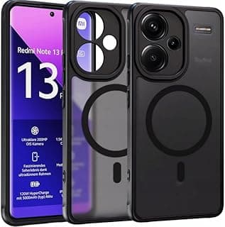 جراب مغناطيسي لهاتف Redmi Note 13 Pro Plus، حماية كاملة للكاميرا مع غطاء للعدسة، متوافق مع الحامل المغناطيسي، مطفي شفاف، جراب مضاد للصدمات لهاتف Redmi Note 13 Pro plus 5G (أسود)