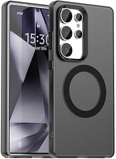 Case for (Compatible with For Samsung S25 Ultra) Magnetic Charging, Ultra Thin Shockproof Matte Hard PC Mobile Phone Case, Translucent Soft Silicone TPU Bumper Protective Case (Black)