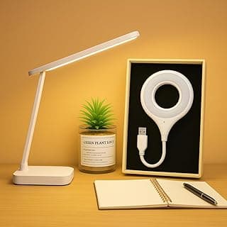 مصباح مكتب قابل للتعديل مع منفذ شحن USB، إضاءة مريحة للعين، قابل للتعتيم، موفر للطاقة للقراءة والمكتب