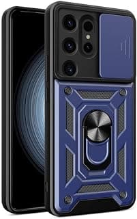 Compatible With Samsung Galaxy S24 Ultra Case Cover with Camera Sliding Cover Built-in 360 Rotating Ring Holder Kickstand Shockproof Cell Phone Case for Samsung Galaxy S24 Ultra By Graby (Blue)