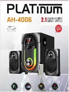 نظام سماعات صب ووفر منزلي 2.1 قناة من بلاتينوم مع بلوتوث، USB، كارت SD و AUX، ريموت كنترول، 3 قطع – موديل AH-4006